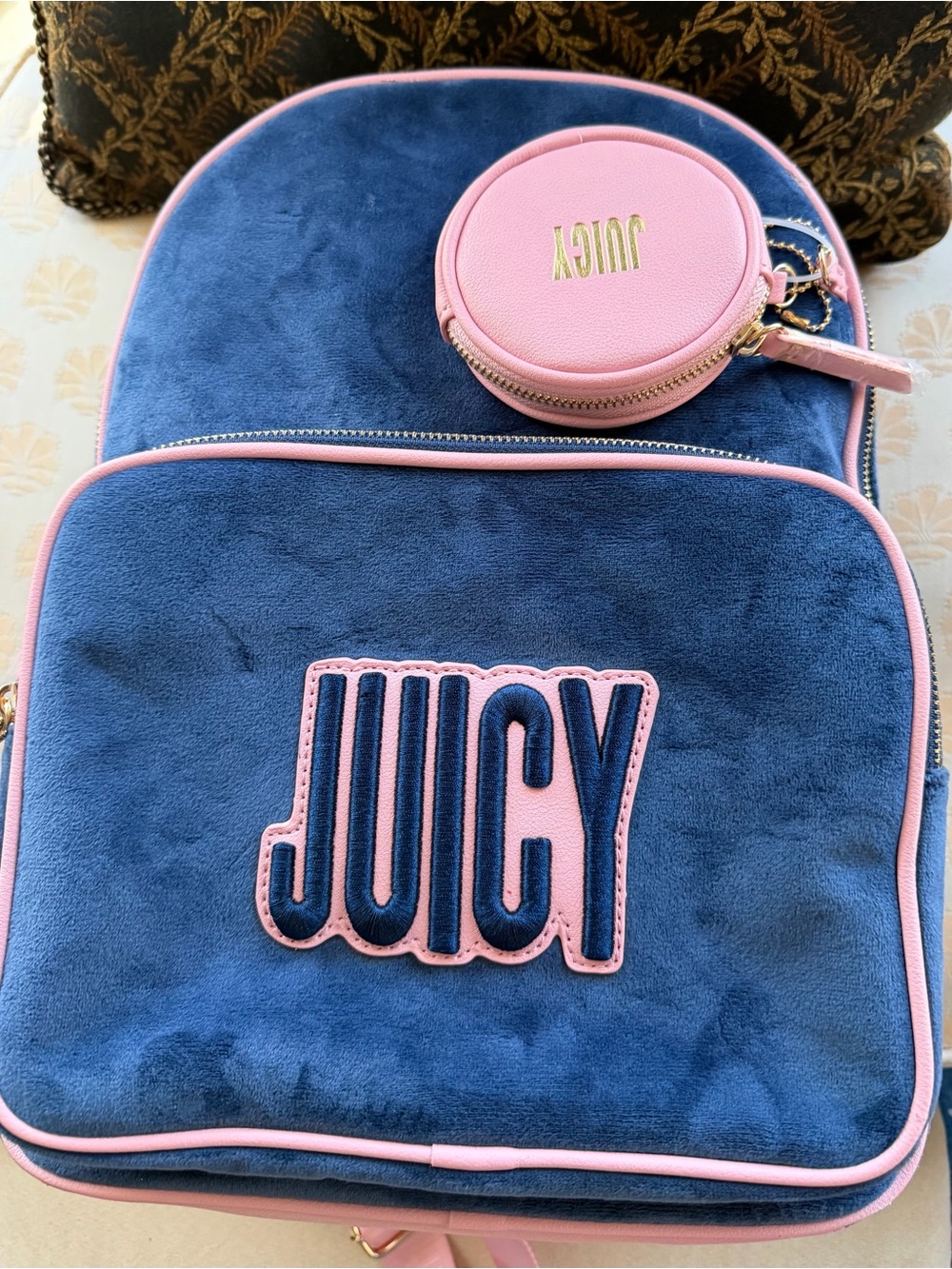 NEW JUICY COUTURE ON THE RIGHT TRACK BACKPACK REGAL BLUE/FLAMING
